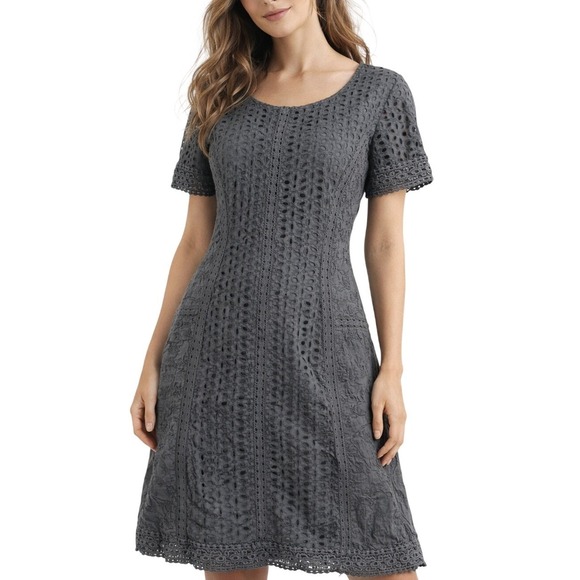 Sundance Dresses & Skirts - Sundance Eyelet Midi Dress Womens Size 8 Slate Gray Fairycore Whimsy Goth Cotton